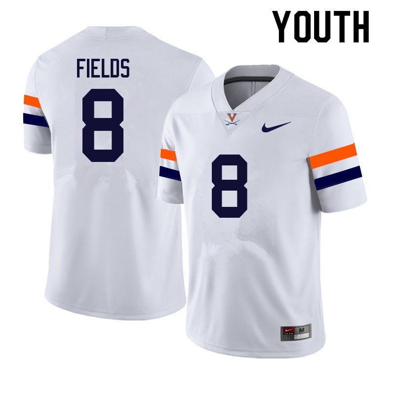 Youth #8 Malachi Fields Virginia Cavaliers College Football Jerseys Sale-White - Click Image to Close